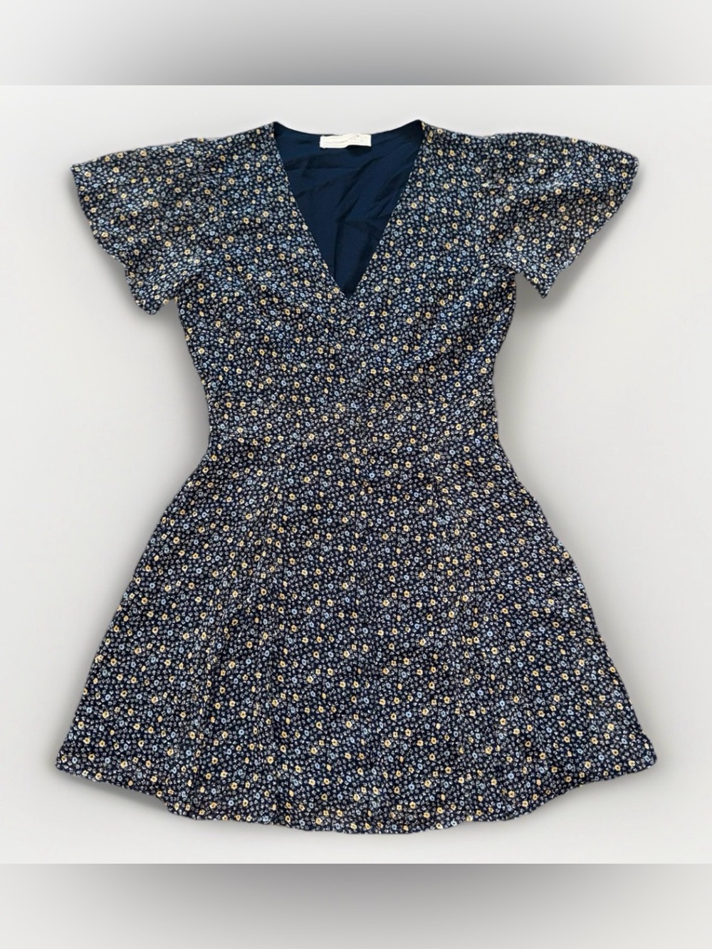 Abercrombie & Fitch Ditzy Floral Print Mini Dress Flutter Sleeves Navy Boho